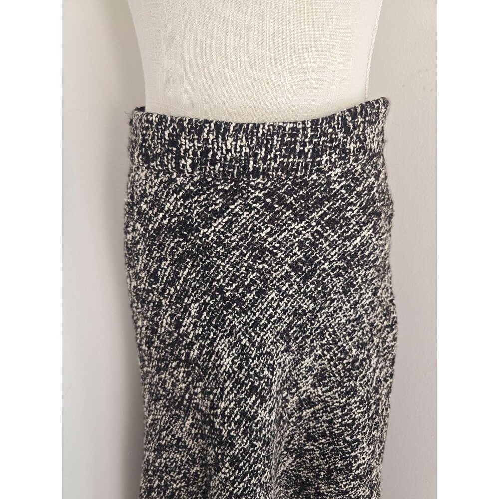 Jason Wu Tweed Cotton Blend Black White Full A-line Midi Knit Fringe Skirt 6 S - Picture 3 of 10